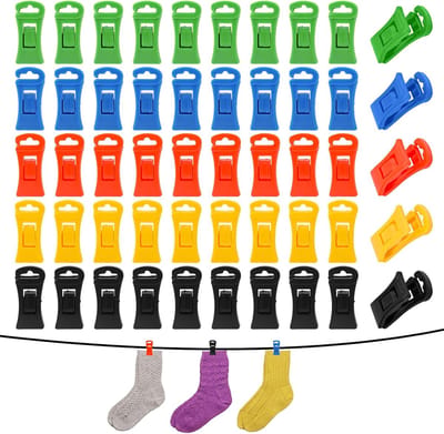 50 stuks - Sokkenklemmen voor wasgoed - Antislip wasknijpers - Waslijnknijpers, 5 kleuren - Sokkenhouders - Sokkenklemmen voor Wasmachine en Droger - Sokkenclips met haak - Waslijnknijpers - Kleurrijke sokkenhouder