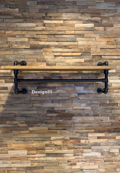 Industriële Kapstok 100 cm – Wandkapstok van Hout & Zwart Staal – Steigerbuis Kledinghanger met Haken – Design85