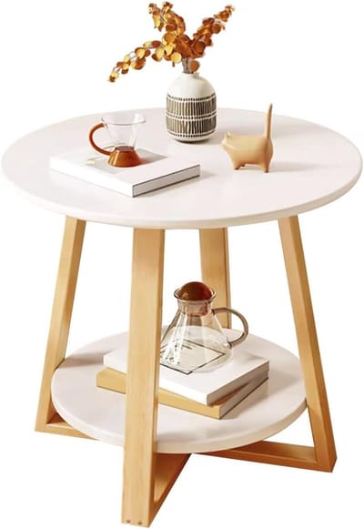 Bijzettafel - Kleine tafel - Opbergen en decoreren - Dubbellaags ontwerp - 60x60x60cm - Wit