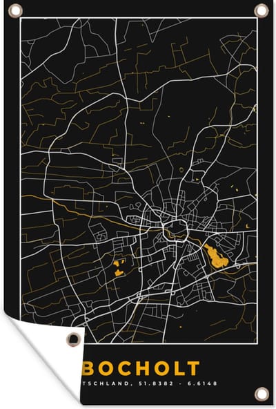 Muurdecoratie Goud – Duitsland – Plattegrond – Gold – Stadskaart – Kaart – Bocholt - 120x180 cm - Tuinposter - Tuindoek