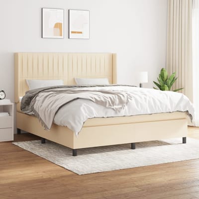 vidaXL - Boxspring - met - matras - stof - crèmekleurig - 160x200 - cm