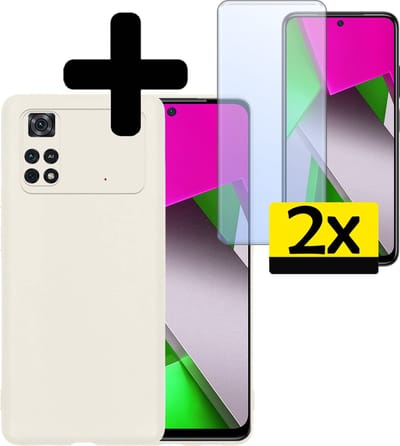 Hoesje - Met 2x Screenprotector - Geschikt voor Xiaomi Poco X4 Pro 5G - Sterk & Shockproof - Back Cover - Siliconen Case - Telefoon Hoes - Telefoonhoesjes - Wit