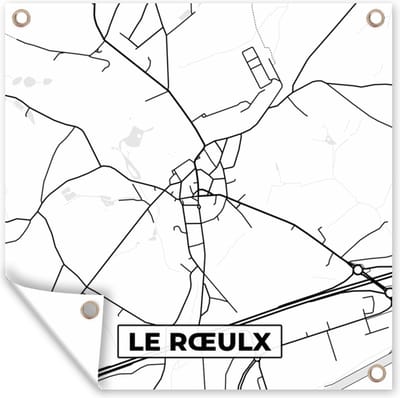 Tuin poster Plattegrond – Le Rœulx – Zwart Wit – Stadskaart - Kaart - België - 200x200 cm - Tuindoek