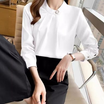 Herfst Nieuwe Stijl Commuter Professioneel Shirt Design Niche Koreaans Lange Mouw Chiffon Pullover Top voor Dames 2XL