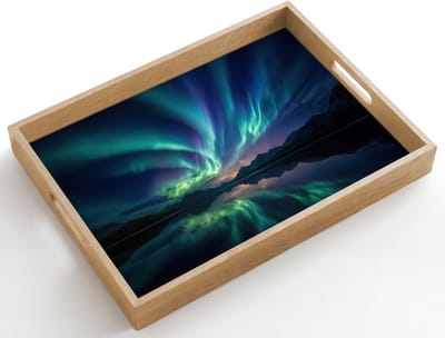 Dienblad hout 50x35 cm - Schootdienblad - Noorderlicht - Kleurrijk - Bergmeer - Borrelplank rechthoek - Plateau dienbladen