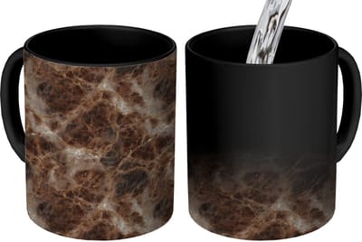 Magische Mok - Foto op Warmte Mokken - Koffiemok - Bruin - Goud - Marmer print - Magic Mok - Beker - 350 ML - Theemok