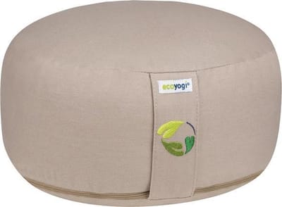 Meditatiekussen Ecoyogi Taupe / Zand kleur Standaardmaat 15 cm x 30 cm (Hoogte x Diameter) – Wasbare Buitenhoes – Aanpasbare Boekweit Vulling - 100% Gecertificeerd Biologisch Katoen | GOTS Gecertificeerd - Duurzaam Yoga zit kussen – Yogakussen