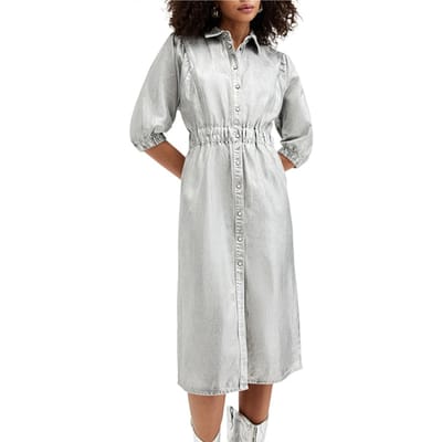 AllSaints Osa Denim Dress Metallic Silver Größe: 2 | Blusenkleider Outlet | Damen | Blau
