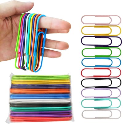 Dailygoods - Kleurrijke paperclips, groot, 30 stuks, heldere vinylcoating, jumbo paperclips voor papier, school, kantoorbenodigdheden, 10 cm