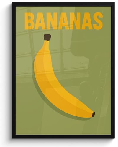 Poster in lijst - Fotolijst 50x70 cm - Posters - Banaan - Minimalistisch - Geel - Posterlijst zwart - Decoratie - Wanddecoratie woonkamer - Muurdecoratie slaapkamer