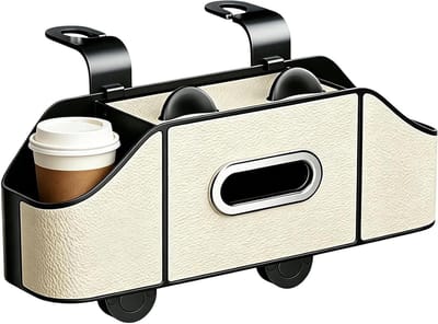 Auto Opberger - Interieur Organizer - Reizen en Opslag - Verstelbare Hoofdsteunhaak - 17x19x17 cm - Beige Leer