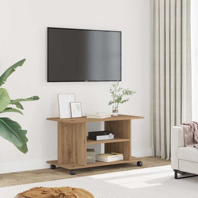vidaXL - Tv-meubel - met - wieltjes - 80x40x45cm - bewerkt - hout - artisanaal - eiken