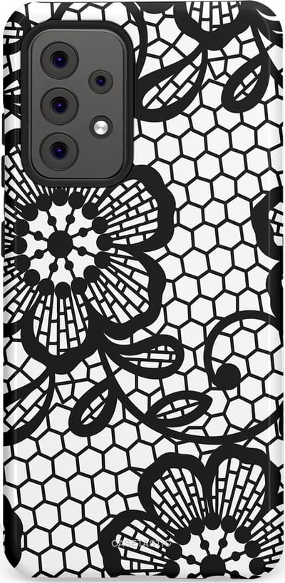 Casetastic Hoesje Geschikt voor Samsung A52 (4G/5G/s) - Stijlvolle Beschermende Duo-layer Case - Zwart Bloemenpatroon