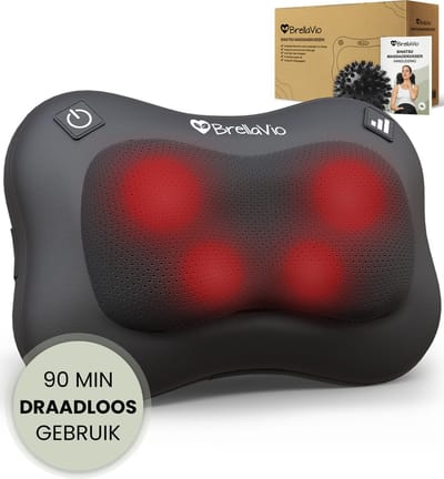 BrellaVio Draadloos Massagekussen + Massagebal - Massage Apparaat met Infrarood Warmte - Verstelbare Stoelbevestiging - Elektrisch Nekmassage Apparaat voor Nek - Schouder - Rug - Voeten - Shiatsu Massage Apparaten
