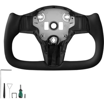 VEVOR-stuurwiel voor Tesla Model 3 (2016-2023), D-vormig stuurwiel van koolstofvezel, afgeplat aan de onderkant, met verwarmingsfunctie, lederen grip met antislipoppervlak, vervangingsonderdeel voor Model 3, zwart