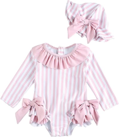 Zomerse Baby Meisjes Badpak met Lange Mouwen en Zonnehoed - UV Bescherming en Comfortabel Zwemkleding voor Kinderen