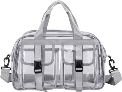 Transparante PVC Reistas met Rits – Grote Capaciteit Schoudertas, Reistas Dames met Ruime Opbergruimte, Casual Handtas voor Vakantie, Sport en Dagelijks Gebruik - Grijs