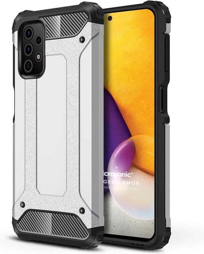 Schokbestendig Heavy Duty Hoesje Geschikt voor: Samsung Galaxy A73 5G Shock Proof Hybride - Back Cover - Dual Layer Armor Case - Extra Stevig - Zilver
