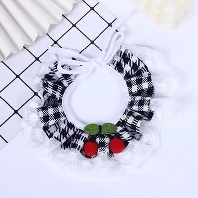 Accessoires de mode pour chiots et chats cerises, bavoirs en dentelle imprimés, écharpe réglable, foulard pour petits chiens, collier à carreaux S noir