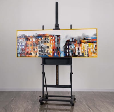 Canvas schilderij 150x50 cm handgeschilderd klein stadje nostalgisch charmant – YS-Art Gallery – Charmante wanddecoratie voor woonkamer – Modern schilderij voor hal