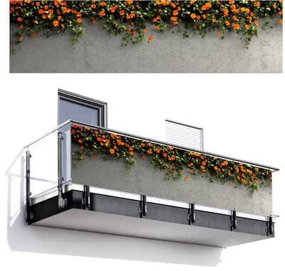 Balkonscherm 300x80 cm - Balkonposter Bloemen - Muur - Oranje - Balkon scherm decoratie - Balkonschermen - Balkondoek zonnescherm