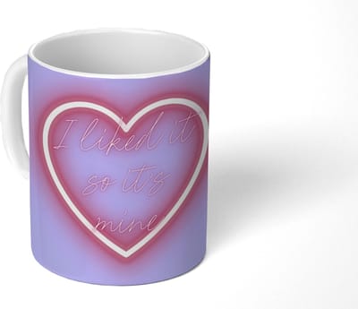 Mok - Koffiemok - I liked it so it's mine - Neon hart - Paars - Mokken - 350 ML - Beker - Koffiemokken - Theemok - Mok met Tekst