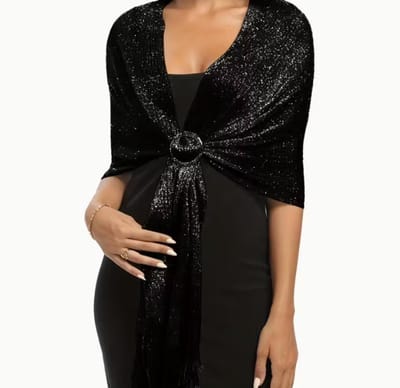 Chique metallic Stola met gesp - Cape – Omslagdoek – Sjaal met prachtige glans | Zwart - Puur - Bruid - Bruiloft - Feest - Bruidsmoeder – Bruidsmeisje - Avondjurk - Feestjurk - Gala - Glamour – Feestjurk – Event