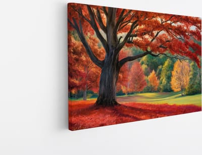 Saammp Canvas Schilderij - Rode herfst boom - Natuur - Bloemen - 45x30 - Foto op canvas - Wanddecoratie - Muurdecoratie Woonkamer - Slaapkamer decoratie - Canvas Print