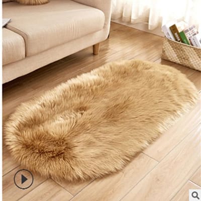 Grote Ovale Witte Faux Fur Vloerkleden Grote Ovale Kunstschapenvacht Langharig Tapijt Vloer Wol Pluizige Zachte Mat Slaapkamer Voor Woonkamer 60*120cm kaki
