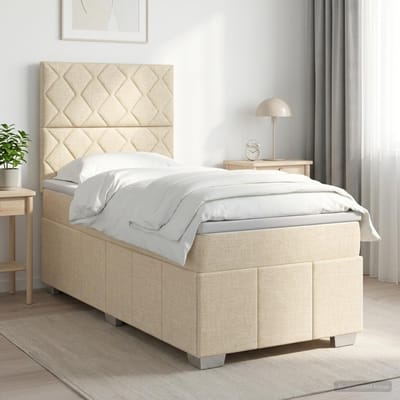 vidaXL - Boxspringbed - met - matras - Crèmekleurig - 100 - x - 200 - cm - Stof
