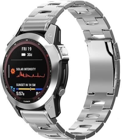 By Qubix - Geschikt voor Garmin bandje - 26mm Quickfit - Titanium schakelband - Zilver - Geschikt voor Garmin Fenix 8 / 8 Pro - 51mm