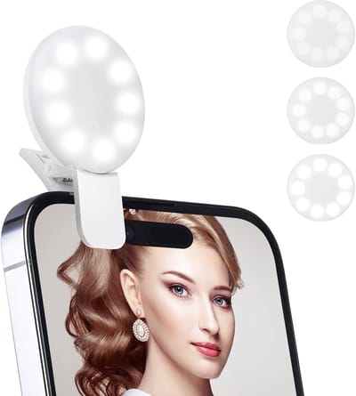 Daity 1 stuk - Mini draagbare invullamp - oplaadbare kleine ringlamp - geschikt voor telefoons - laptops en make-up - perfect voor kinderen en volwassenen - draagbare selfielamp (wit)