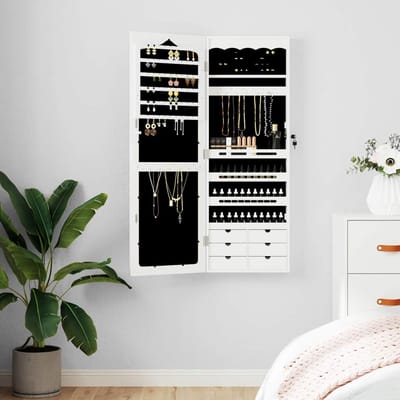 vidaXL - Sieradenkast - met - spiegel - wandgemonteerd - 37,5x10x106 - cm - wit
