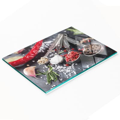Decoratieve snijplank van gehard glas voor kruiden en specerijen, 80x52 cm