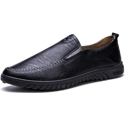 Heren Leren Schoenen, Bonen, Koreaanse Stijl Casual Schoenen Comfortabele Zachtzool Rijschoenen Populaire Platte Leren Schoenen 44 black