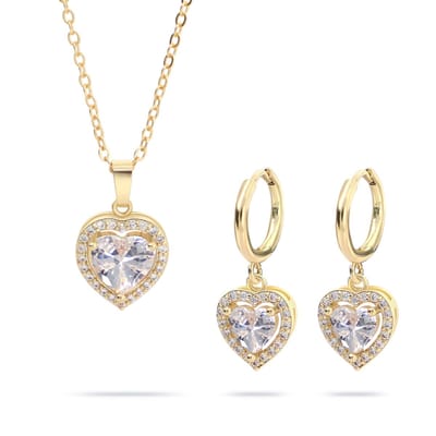 Juwelium Goldplated Hart Ketting en Oorbellen Set Verstelbaar 43 tot 48 cm met Zirkonia Kristallen in Luxe Houten doos met LED en Pluche Teddybeer van 22 cm met "I Love You" Tekst – Perfect Cadeau voor Vrouw, Vriendin, Moeder, Dochter