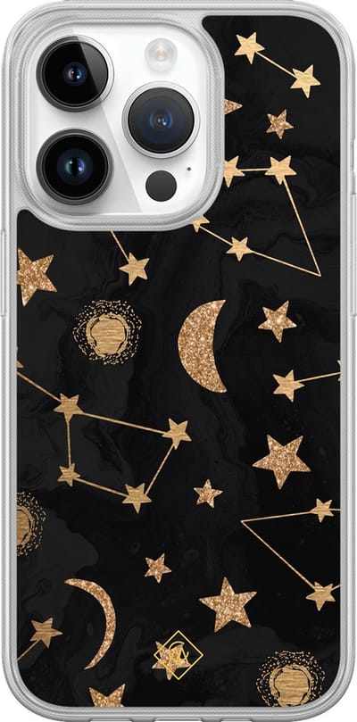 Casimoda® hoesje - Geschikt voor iPhone 14 Pro - Counting The Stars - 2-in-1 case - Schokbestendig - Sterren - Verhoogde randen - Zwart, Transparant