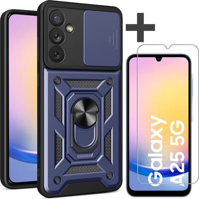 Hoesje met Screenprotector Geschikt voor Samsung Galaxy A25 Met draaibare Ringhouder en camera bescherming - Arara backcover - Rood