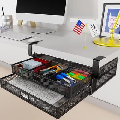 Onder Bureau Lade - Opberg Lade - Bureau Organisatie - Geen Boor Montage - Extra Groot - Zwart