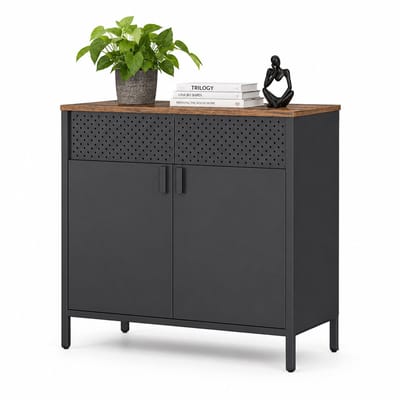 Home & Beyond® Industriële Metalen Opbergkast met Dubbele Deuren en Verstelbare Plank - Zwart/Rustiek Bruin - 80 x 40 x 76 cm