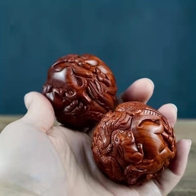 Huanghuali Zodiac Health Ball Handball Massage Ball Gravure Fitness Ball Solid Wood Sculpture Decoration 1 pair