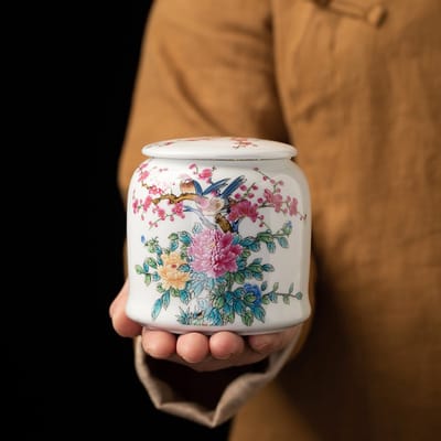 Vogelzang en geurige bloemen-Urn Hond Kat Vogel – Urne – Keramiek – Urnen – Urn Voor Dieren – Urn Hond Overleden – Urn Kat – 360ML –Belle's product-Belle's product