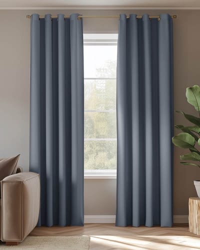 HOOMstyle Kant en Klaar gordijn met ringen Amber - Verduisterend - Geschikt voor gordijnroede - 140x270cm - Blauw / Denim