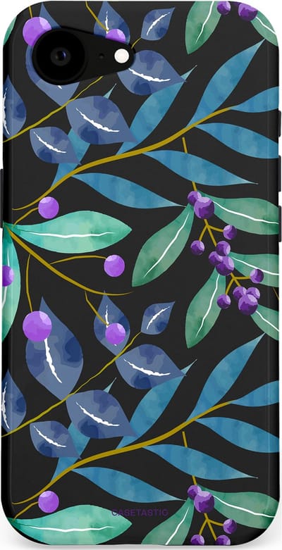Casetastic hoesje geschikt voor Apple iPhone 16e / Apple iPhone 17e - MagSafe - Dubbellaagse bescherming - Besjes fantasie - Fashion Case - Zwart Petrol Saliegroen