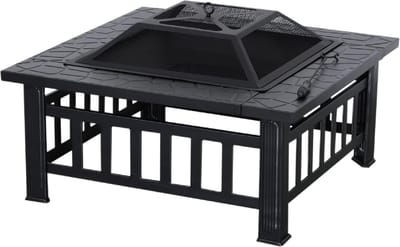 Vuurkorf met Grill - Buitenhaard Terrashaard - Gezellige Avonden Buiten - Inclusief Vonkenscherm Haak - 81x81x445 cm - Zwart