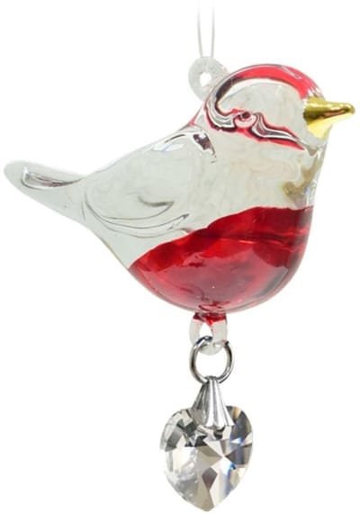 Dailygoods- Suncatcher Handgemaakte Vogel - Kristal Hart - 24 Karaat Gouden Verf - Raamhanger - Decoratie - Afmetingen 5,5 cm x 3 cm - Raamdecoratie