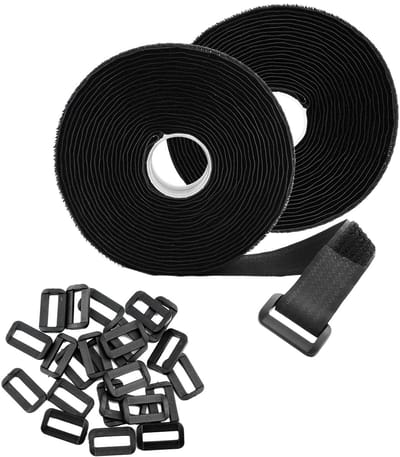 Klittenband kabelbinders, 5 m lengte x 2 cm breedte verstelbare herbruikbare kabelbinders met 50 plastic gespen voor kabels draad nette riemen, draadbeheerbevestiging (zwart)