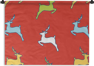 Wandkleed - Wanddoek - Patroon - Hert - Rood - 60x45 cm - Wandtapijt