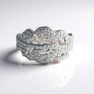 Cavill - 925 Sterling Zilver Ring met 142 Ronde Zirkonen - Platina Coating - Elegant Filigraan Design - Luxe Sieraden