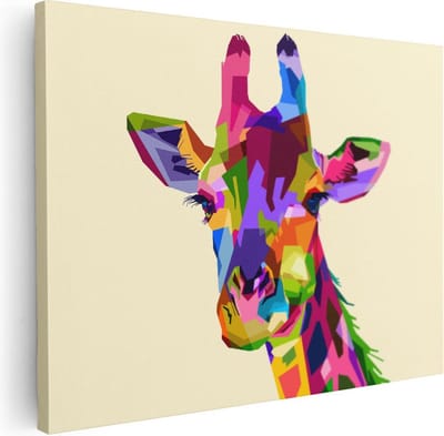 Artaza Canvas Schilderij Dierenkop - 40x30 cm - Klein - Wanddecoratie Giraffe Abstract - Muurdecoratie Pop Art - Kamer Accessoires Dieren